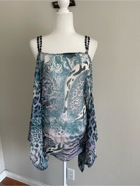 Marineblu Teal & Gray Printed Cold-Shoulder Camisole